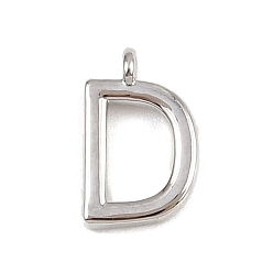 Letter D Латунь прелести, стойки покрытие, долговечный, без кадмия и без свинца, платина, Буква D, 9x5.5x1.3 мм, отверстие : 0.8 мм