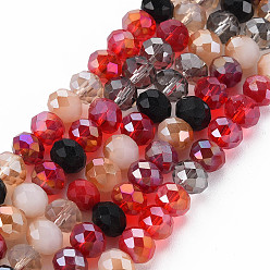 FireBrick Electroplate Glass Beads Strands, AB Color Plated, Faceted, Rondelle, FireBrick, 7.5~8x6mm, Hole: 1.5mm, about 69~72pcs/strand, 16.54 inch~17.24 inch(42cm~43.8cm)