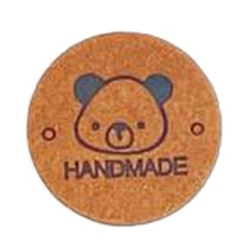 Peru Microfiber Leather Label Tags, Handmade Embossed Tag, with Holes, for DIY Jeans, Bags, Shoes, Hat Accessories, Flat Round with Bear, 25mm