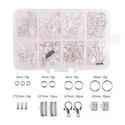 Silver PandaHall Elite Jewelry Basics Class Kit Silver Lobster Clasp Jump Rings Alloy Drop End Pieces Ribbon Ends Mix 8 Style in In A Box