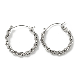 Stainless Steel Color 304 Stainless Steel Hoop Earrings, Mesh Chains Shape, Stainless Steel Color, 30.5x4.5x29mm
