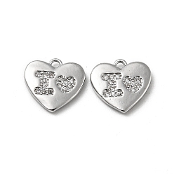Real Platinum Plated Brass Micro Pave Cubic Zirconia Pendants, Heart, Real Platinum Plated, 10x10.5x1.5mm, Hole: 1mm