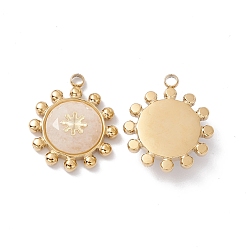 Rose Quartz Natural Rose Quartz Pendants, with Ion Plating(IP) Real 24K Gold Plated 304 Stainless Steel Findings, Faceted Flower Charm, 20x17x4.5mm, Hole: 2mm