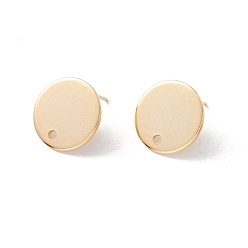Real 24K Gold Plated 201 Stainless Steel Stud Earring Findings, with 316 Surgical Stainless Steel Pins and Hole, Flat Round, Real 24K Gold Plated, 15mm, Hole: 1.6mm, Pin: 0.7mm