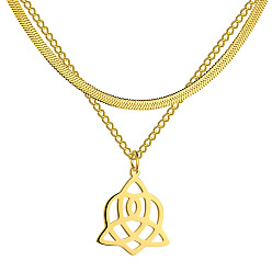 Golden 304 Stainless Steel Curb & Herringbone Chains Double Layer Necklaces, with Trinity Knot Pendant, Golden, 14.76 inch(37.5cm)