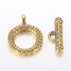 Antique Golden Tibetan Style Toggle Clasps, Antique Golden, Lead Free and Cadmium Free, Size: Ring: 17.5mm wide, 23mm long, Bar: 8mm wide, 23mm long, hole: 4mm