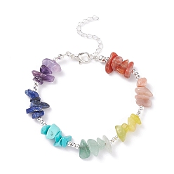 Mixed Stone Natural & Synthetic Mixed Gemstone Chips Beaded Bracelet, 7 Chakra Jewelry for Women, 7-1/8 inch(18.2cm)