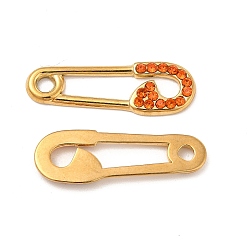 Hyacinth Vacuum Plating 201 Stainless Steel Rhinestone Connector Charms, Safety Pin Links, Real 18K Gold Plated, Hyacinth, 24.5x8x1.5mm, Hole: 2mm and 3mm