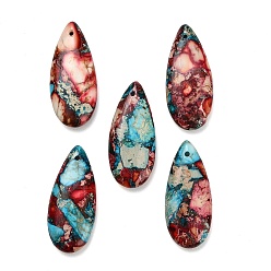 Светло-Вишневый Подвески из окрашенной натуральной императорской яшмы, слезинки, светло-вишневый, 34.5~35x15~16x6~6.5 мм, отверстие : 1.4 мм