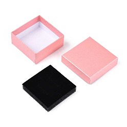 Pink Картонные коробки ювелирных изделий, для кулона, серьги и кольца, с губкой внутри, квадратный, розовые, 7.5x7.5x3.5 см