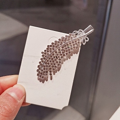 Платина Заколки-крокодилы из сплава перьев со стразами, аксессуары для волос для женщин и девочек, платина, 70 мм