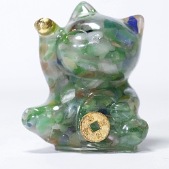 Cat Eye Cat Eye Glass Chip & Resin Craft Display Decorations, Lucky Cat Figurine, for Home Feng Shui Ornament, 63x55x45mm
