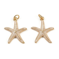 Античный Белый Латунь эмаль подвески, с целью перехода в кольце, очарование морской звезды, реальный 18 k позолоченный, стойки покрытие, без свинца и без кадмия, долговечный, старинный белый, 21.5x18x2.5 мм, отверстие : 3 мм