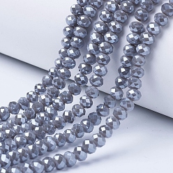 Gray Electroplate Glass Beads Strands, Pearl Luster Plated, Faceted, Rondelle, Gray, 3x2mm, Hole: 0.8mm, about 165~169pcs/strand, 15~16 inch(38~40cm)