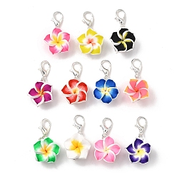 (52) Непрозрачная лаванда Кулон из полимерной глины ручной работы, цветок франжипани, с цинковым сплавом застежками омаров коготь, разноцветные, 20 мм