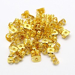 Golden Brass Ear Nuts, Friction Earring Backs for Stud Earrings, Cadmium Free & Nickel Free & Lead Free, Golden, 6x4x3mm, Hole: 1mm