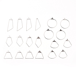 Stainless Steel Color 304 Stainless Steel Wire Pendants, Hoop Earring Findings, Rhombus & Trapezoid & Sector & Ring & Trapezoid, Stainless Steel Color, 21 Gauge, 64x63x20mm, about 20pcs/box
