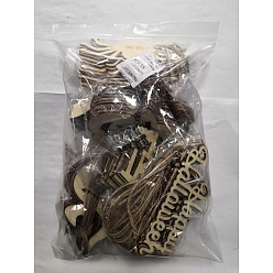 BurlyWood 6 Styles Wooden Ornaments, with Jute Twine, Halloween Hanging Decorations, for Party Gift Home Decoration, BurlyWood, 53.5x107x2.5mm, Hole: 2.5mm, 10pcs/set