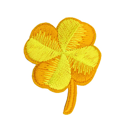 Gold Computerized Embroidery Cloth Iron On/Sew on Patches, Costume Accessories, Clover, Gold, 43x35mm