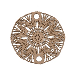 Tan 430 Stainless Steel Connector Charms, Etched Metal Embellishments, Flat Round with Flower Links, Tan, 18.5x0.5mm, Hole: 1.8mm