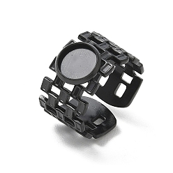 Black 304 Stainless Steel Cuff Ring Components, Round Bezel Pad Ring Setting, Ion Plating(IP), Long-Lasting Plated, Black, 12mm,18mm, Tray Size: 8mm