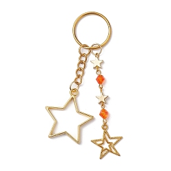 Golden Alloy Pendant Keychian, with Iron Ring, Star, Golden, 9.5cm