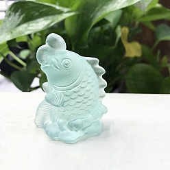 Pale Turquoise Glass Goldfish Figurines, for Home Desktop Decoration, Pale Turquoise, 50~60mm