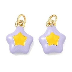 лаванда Латунь эмаль подвески, звезды прелести, долговечный, стойки покрытие, без свинца и без кадмия, реальный 18 k позолоченный, лаванда, 14x11x4.5 мм, отверстие : 3 мм, Перейти кольцо: 5x1 мм
