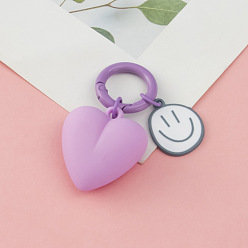 Lilac Love Heart Alloy Pendant Keychains with Smiling Face Charms, for Couple Bags Jewelry Accessories, Lilac, 3.5x3.2cm