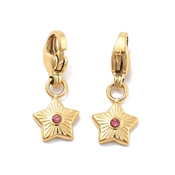 Розовый Звезда 304 подвеска из нержавеющей стали со стразами, украшения с застежкой в виде клешни лобстера, ионное покрытие (ip), реальный 14 k позолоченный, светло-розовый, 20.5 мм