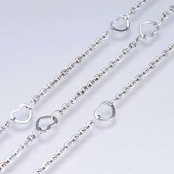 Нержавеющая Сталь Цвет Устойчивы к потускнению 3.28 ножки 304 цепи из нержавеющей стали, с сердечной связью, пайки, Плоско-овальные, цвет нержавеющей стали, 5x6.4x0.4 мм, ссылка: 2x1.9x0.3 mm