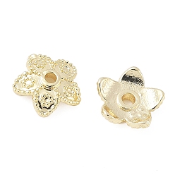 Настоящее золото 14K Шапочки и конусы для бусин, латунные, 5-лепестков цветка, реальный 14 k позолоченный, 8x8.5x2.5 мм, отверстие : 1.4 мм