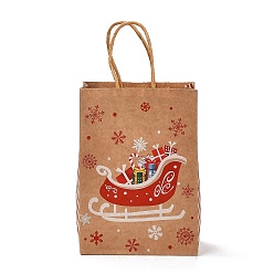 Sleigh Christmas Theme Rectangle Paper Bags, with Handles, for Gift Bags and Shopping Bags, Sleigh, Bag: 8x15x21cm, Fold: 210x150x2mm