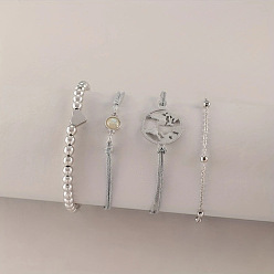 B004 Fashionable Creative Beaded Heart Bracelet Set with Map and Braided Rope (4 Pieces)