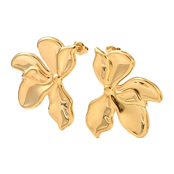 Золотой День святого Валентина 304 Серьги-гвоздики из нержавеющей стали для женщин, цветок, золотые, 33x41.5 мм