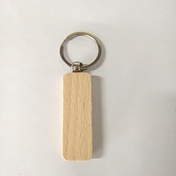 BurlyWood Undyed Wooden Keychains, with Zinc Alloy Split Key Rings, Rectangle, BurlyWood, 9.4cm