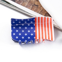 Blue Independence Day PVC Plastic Claw Hair Clips, for Women Girls, Flag, Blue, 46x76x46mm