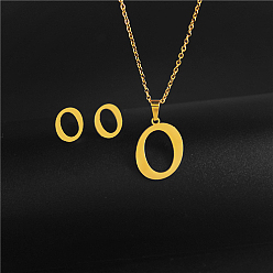 Letter O Golden Stainless Steel Initial Letter Jewelry Set, Stud Earrings & Pendant Necklaces, Letter O, No Size