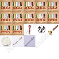 Couleur Mélangete Kits de fabrication de scrapbooking bricolage, y compris les bâtons de cire à cacheter, tampon de cire en laiton et poignées en bois, bâtons de cire en laiton fonte cuillère, bougie et marqueurs, couleur mixte, 2.5x1.4 cm, 25 pièces / kit