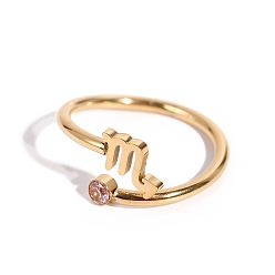 Scorpio Constellation Titanium Steel Open Cuff Ring with Cubic Zirconia, Golden, Scorpio, US Size 8(18.1mm)