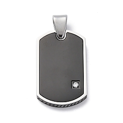 Черный 304 микро нержавеющей стали прокладывать Цирконом подвески, прямоугольник амулеты, чёрные, 30x18x3 мм, отверстие : 6 мм