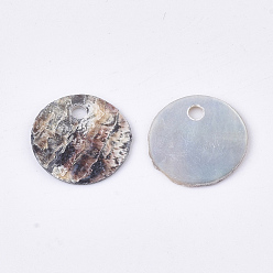 Tan Natural Akoya Shell Charms, Mother of Pearl Shell Pendants, Flat Round, Tan, 10x1mm, Hole: 1.5mm