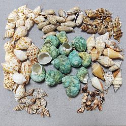 Mixed Color 96Pcs 8 Styles Shell Pendants, with Copper Wire, Mixed Color, 20~45mm, Hole: 3~4mm, 12pcs/style