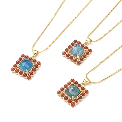 Red Agate Natural Red Agate & Apatite Rectangle Pendant Necklace, Real 18K Gold Plated Brass Jewelry, 17.48~17.68 inch(44.4~44.9cm)