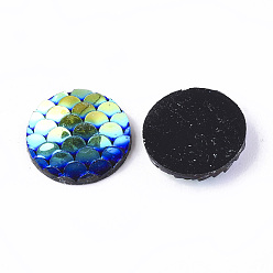 Blue Resin Cabochons, Imitation Mermaid Fish Scale, AB-Color, Flat Round, Blue, 12x3mm