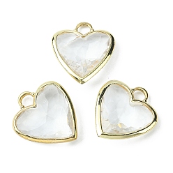 Quartz Crystal Natural Quartz Crystal Pendants, Faceted Heart Charms, with Rack Plating Light Gold Plated Brass Edge, 23x20x7mm, Hole: 4x4mm