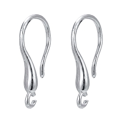 Platinum Rhodium Plated 925 Sterling Silver Earring Hooks, with 925 Stamp, Platinum, 16x2.5x2mm, Hole: 1mm, 20 Gauge, Pin: 0.8mm