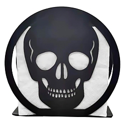 Noir Porte-serviettes en fer, Rond avec motif de crâne, noir, 12x4.3x10.3 cm