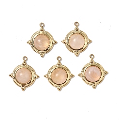 Rose Quartz Vacuum Plating 201 Stainless Steel Natural Rose Quartz Pendants, Real 18K Gold Plated, Half Round Charms, 17.5x15x6mm, Hole: 1.5mm