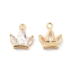 Real 18K Gold Plated Brass Clear Cubic Zirconia Charms, Crown Charm, Real 18K Gold Plated, 13x11.5x3.5mm, Hole: 1.6mm